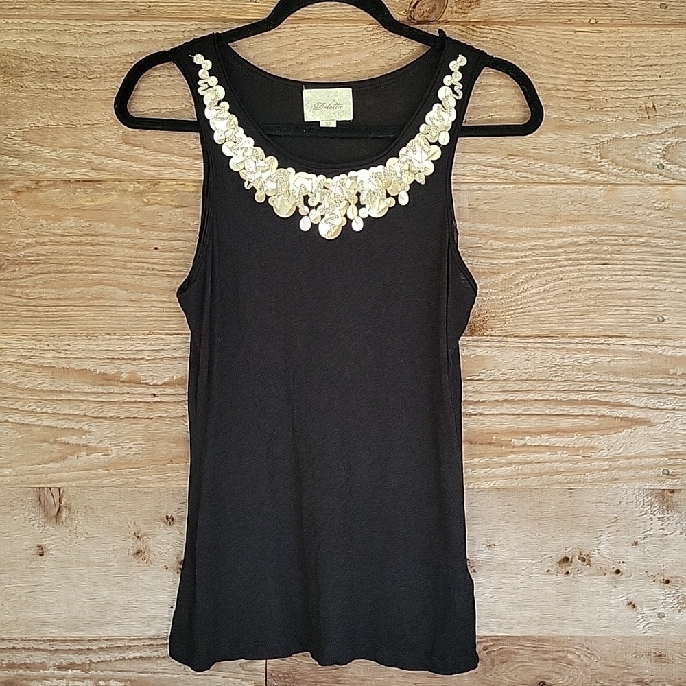 Deletta Anthropologive Size XSmall Black Tank with Gold Embellishment